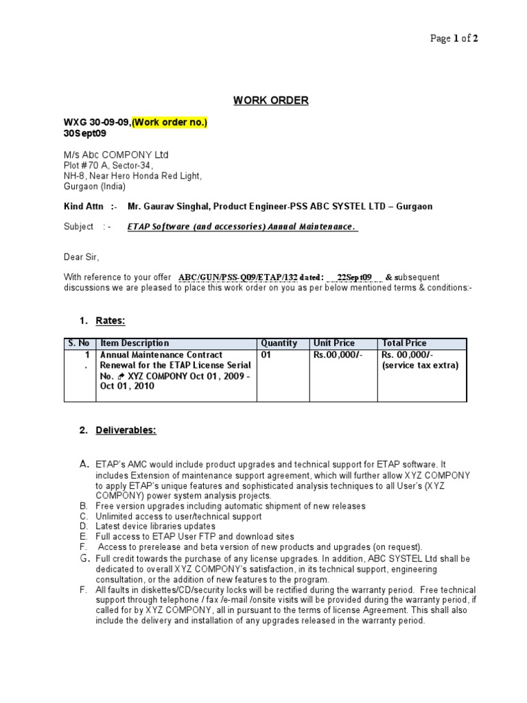 Work Order Format | PDF | Technical Support | Computing