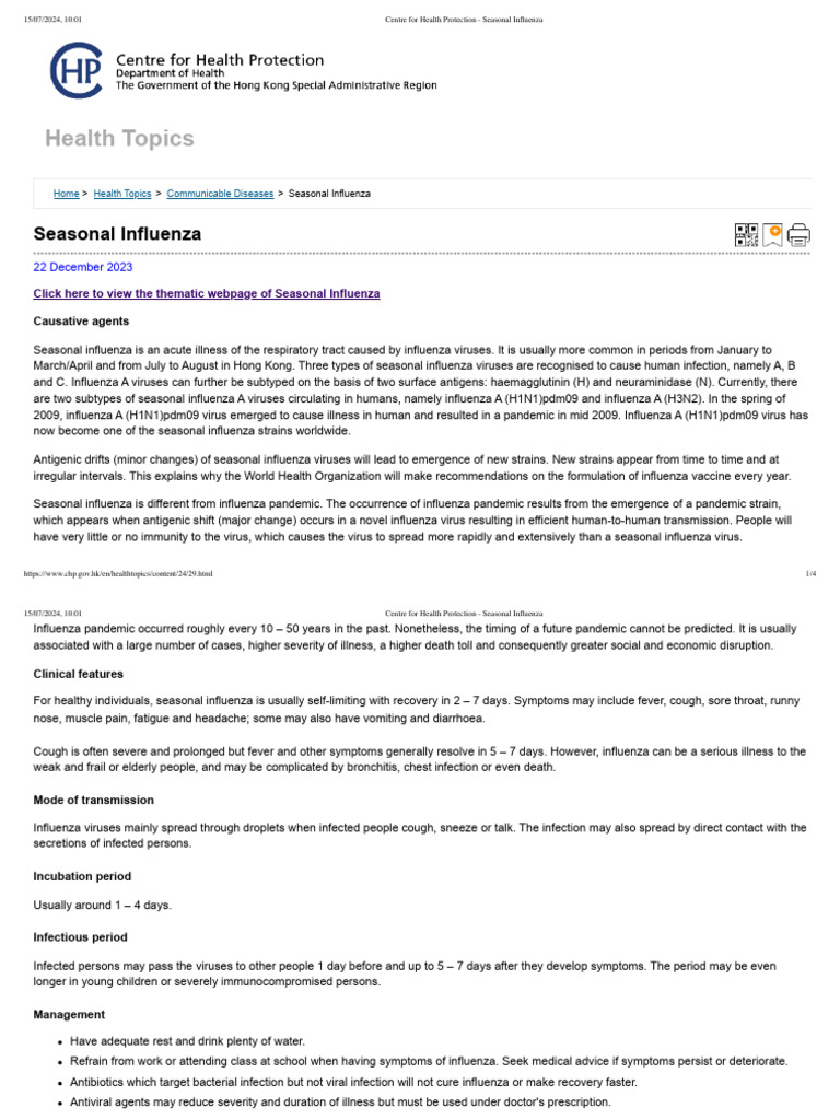 Seasonal Influenza Overview and Prevention | PDF | Influenza ...