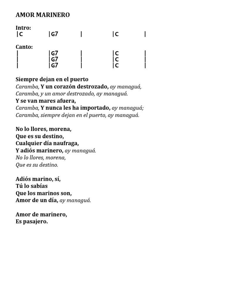 Amor Marinero - Los Chileneros (Acordes - C) | PDF