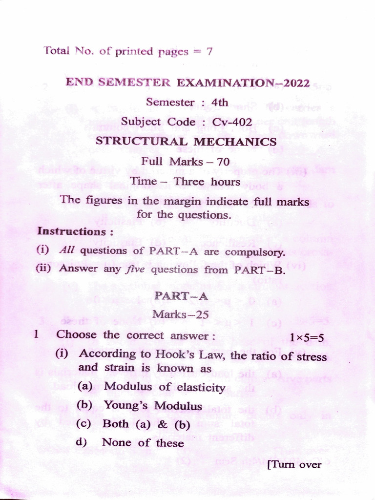 Structural Mechanics Exam 2022 | PDF | Elasticity (Physics) | Young's ...