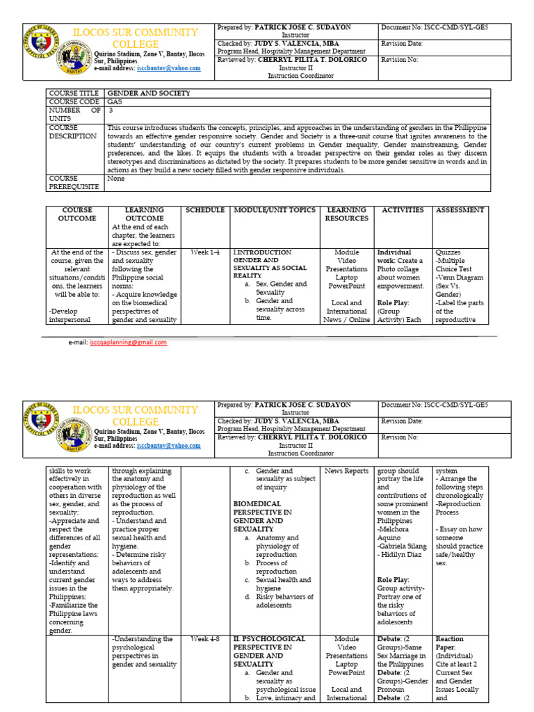 Gender and Society Course Syllabus | PDF | Gender | Gender Studies