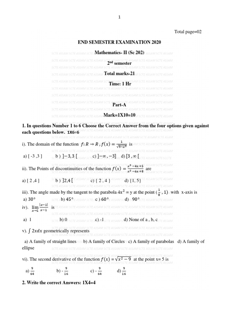 Mathematics II Exam Questions 2020 | PDF | Mathematical Physics ...