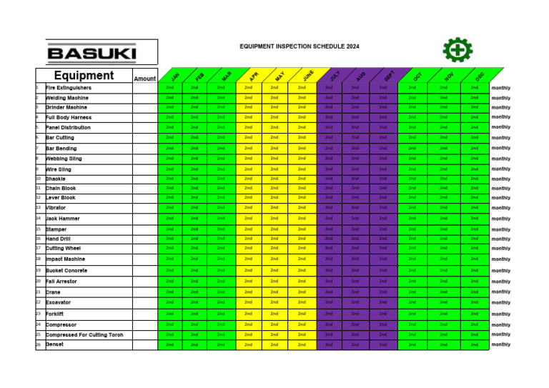 2024 Equipment Inspection Schedule | PDF | Equipment | Manufactured Goods