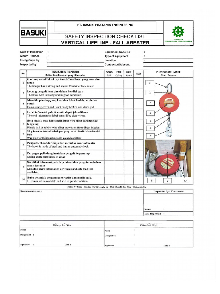 Form Inspeksi Lifeline Yoyo | PDF