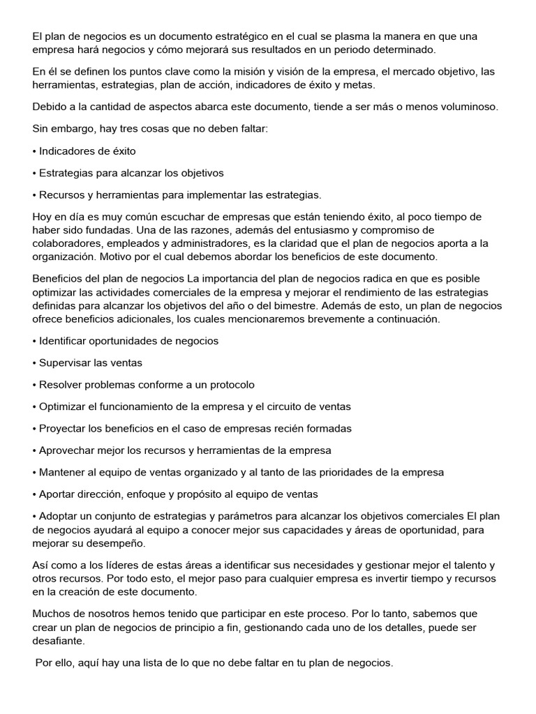 Claves para un Plan de Negocios Exitoso | PDF | Plan de negocios ...