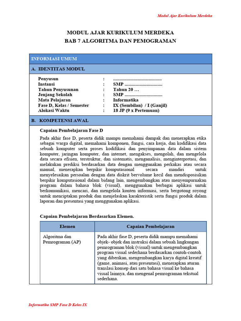 Algoritma dan Pemrograman Kelas 9 | PDF