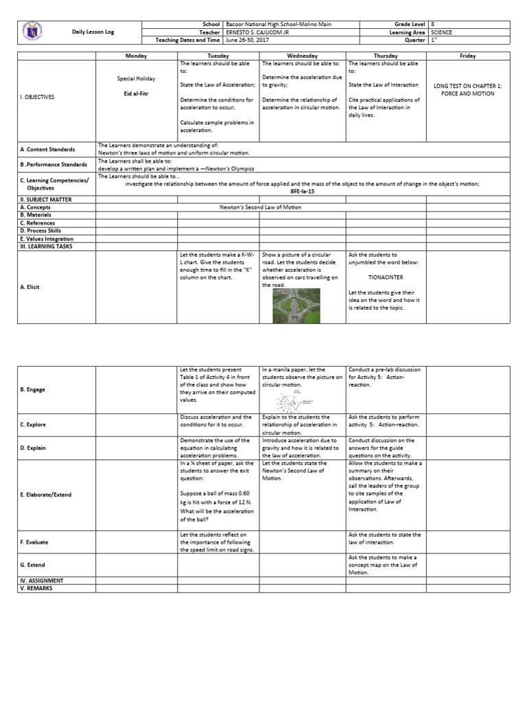 Grade 8 Science Lesson on Motion | PDF | Force | Acceleration