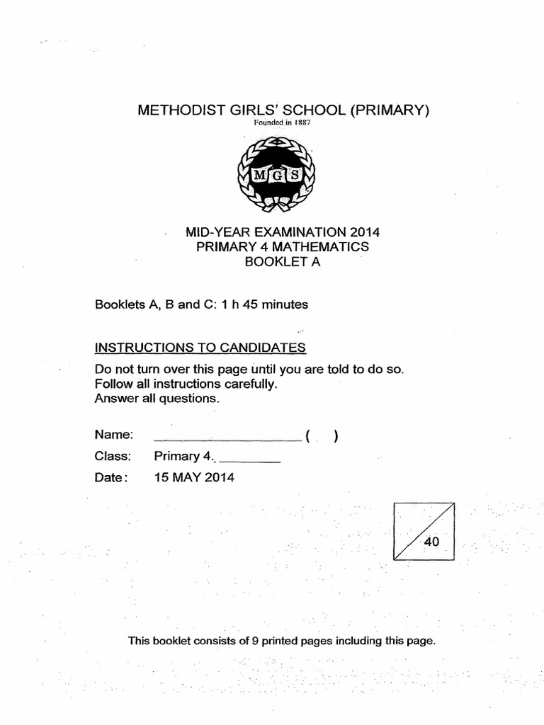 P4 Math SA1 2014 MGS Exam Papers | PDF