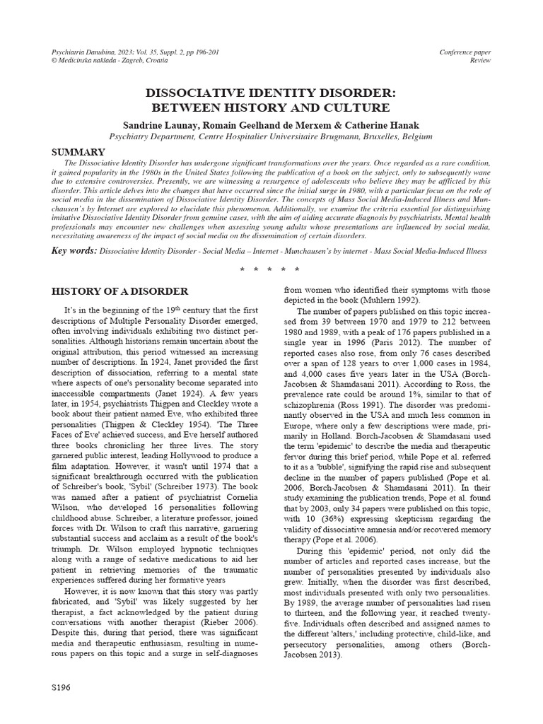 WHO DISCOVERED DISSOCIATIVE IDENTITY DISORDER intelligence overview