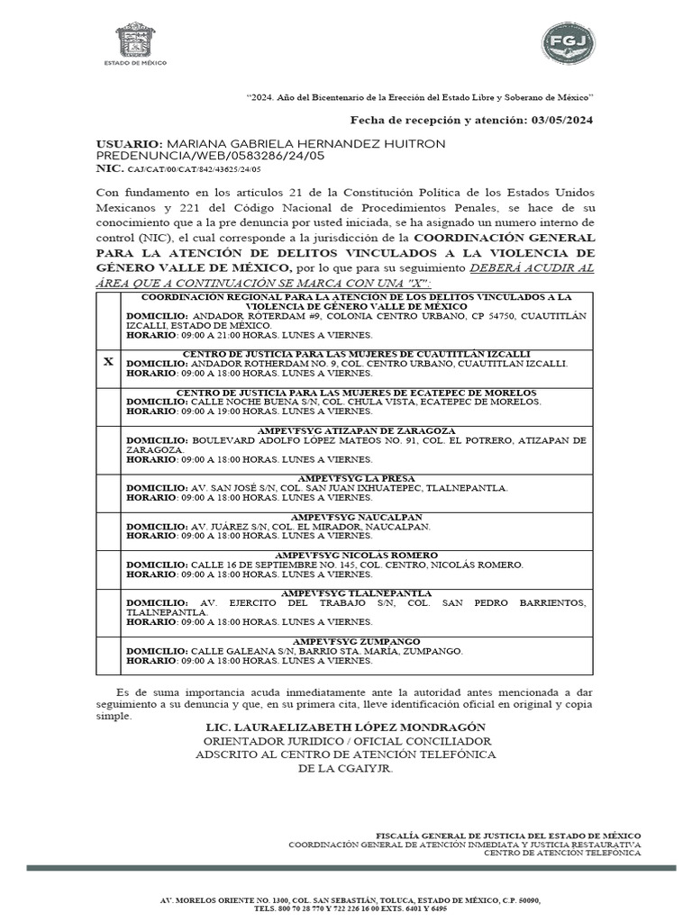Seguimiento a Denuncia de Violencia de Género | PDF | México