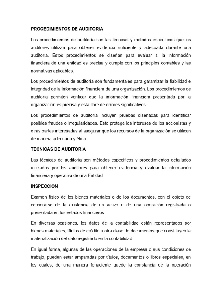 Procedimientos y Técnicas de Auditoría | PDF | Auditoría | Contralor