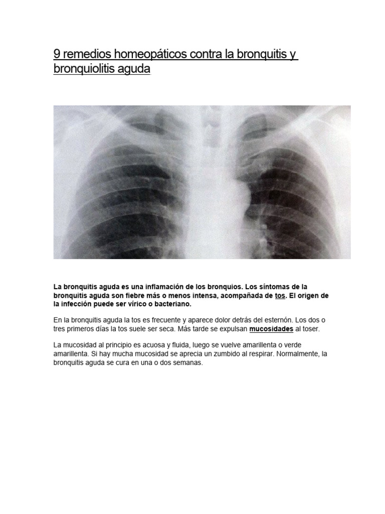 9 Remedios Homeopáticos Contra La Bronquitis Aguda Pdf Bronquitis Tos