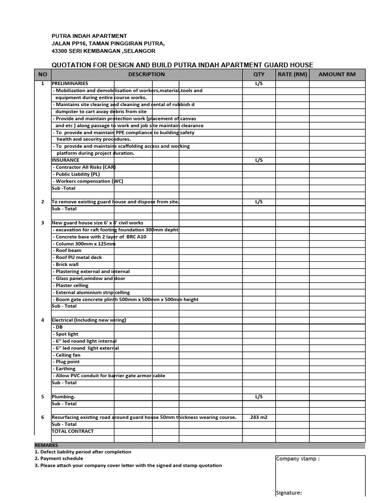 Putra Indah Apartment Guard House Quotation | PDF | Building ...