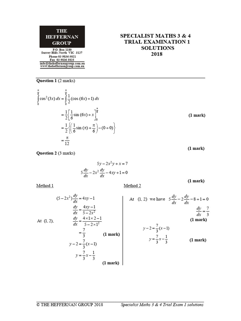 2022 SM Exam Booklet 1 - Solutions-1 | PDF | Equations | Circle