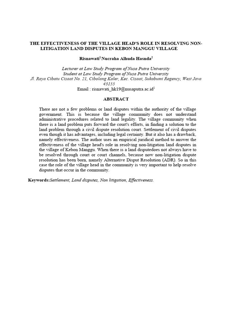 Village Head's Role in Land Dispute Resolution | PDF | Alternative ...