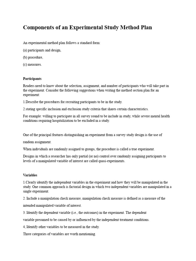 Components of An Experimental Study Method Plan | PDF | Experiment ...