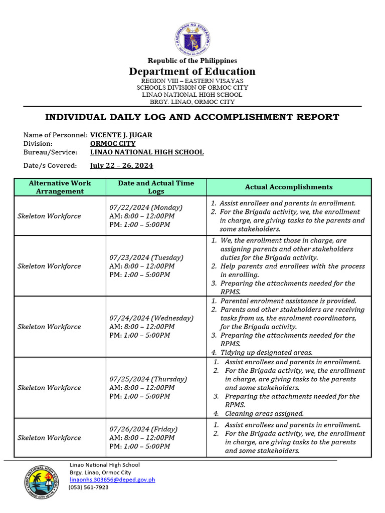 Daily Log and Accomplishments Report | PDF