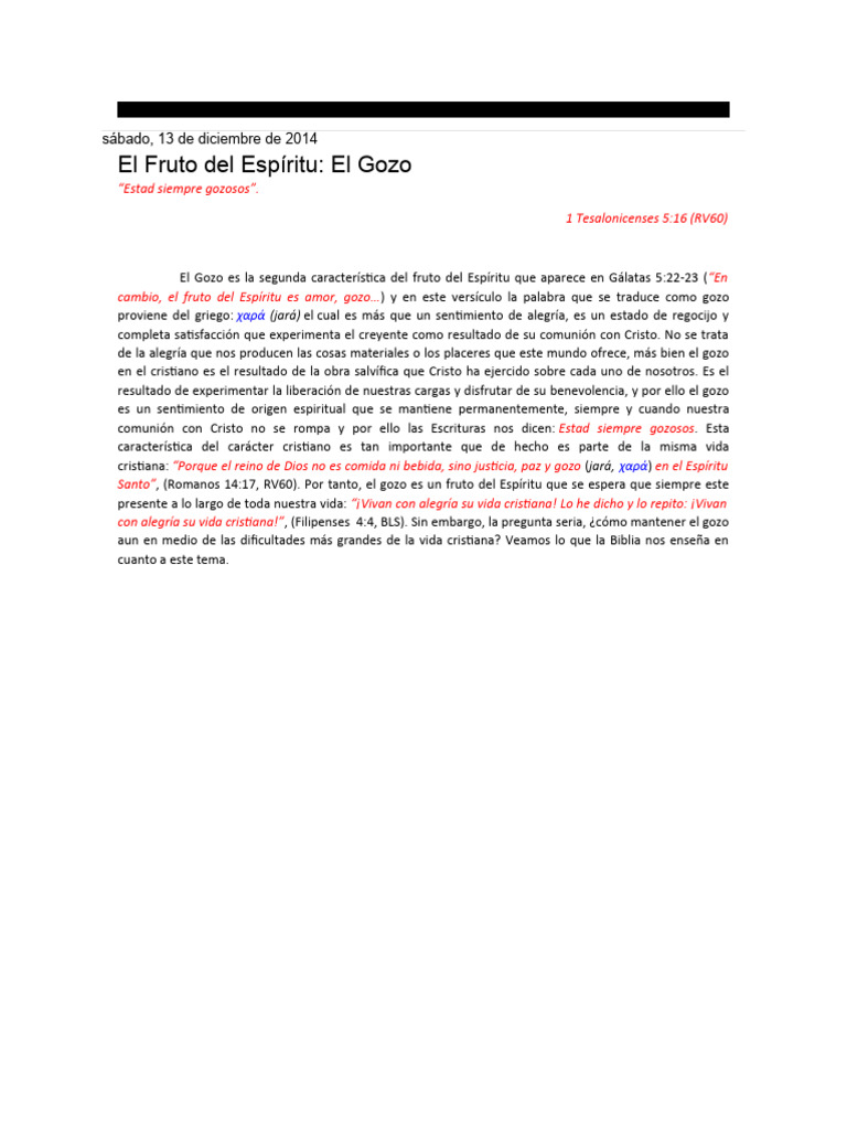 El Fruto Del Espiritu Santo El Gozo | PDF | Cristo (título) | eucaristía