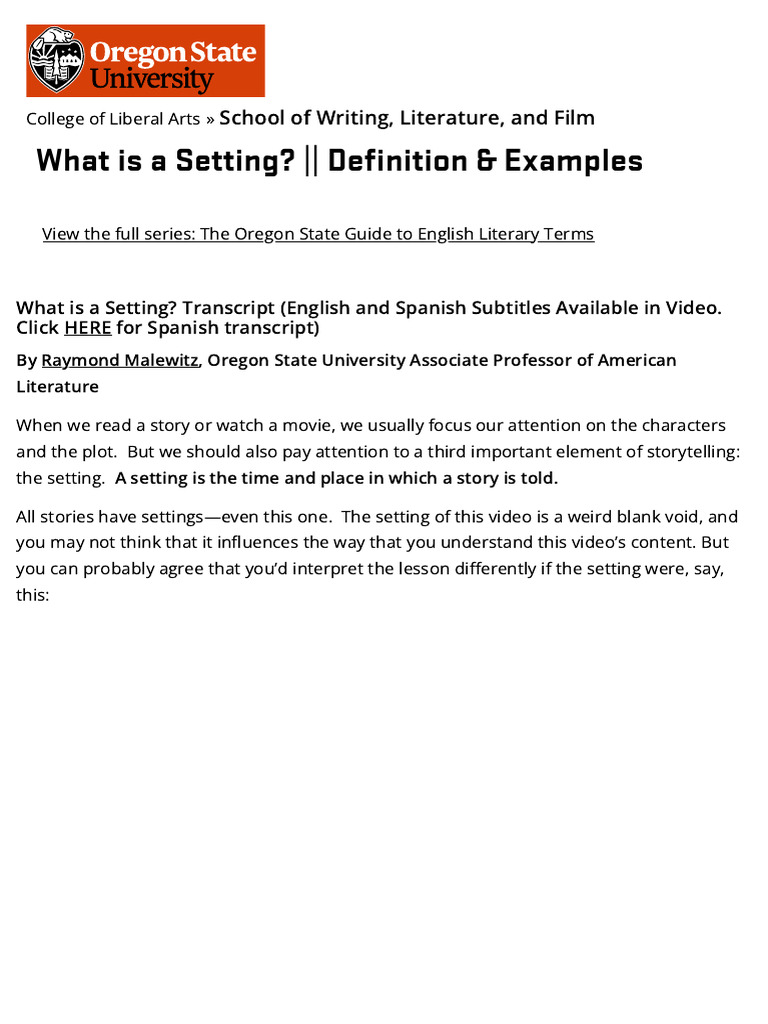 What Is A Setting - Oregon State Guide To Literary Terms - Oregon State ...