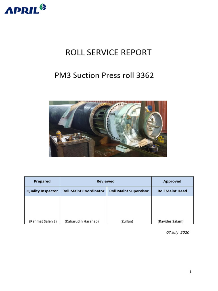 ROLL SERVICE REPORT PM3 Suction Press 3362 | PDF | Engineering ...