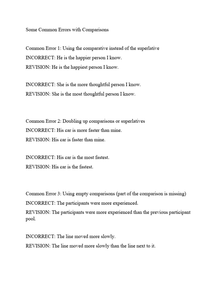 Common Comparison Errors Explained | PDF | Language Arts & Discipline