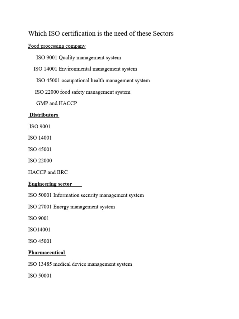 ISO Certifications by Sector Overview | PDF
