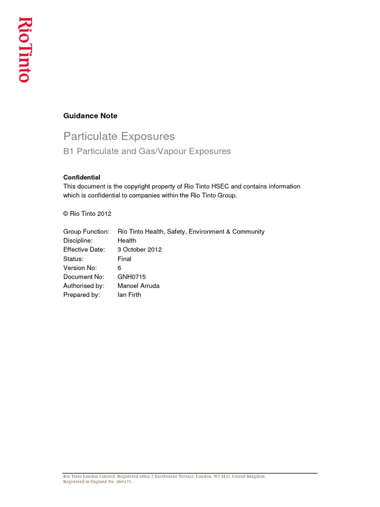 B01. Particulate Exposures Guidance Note | PDF | Particulates | Dust