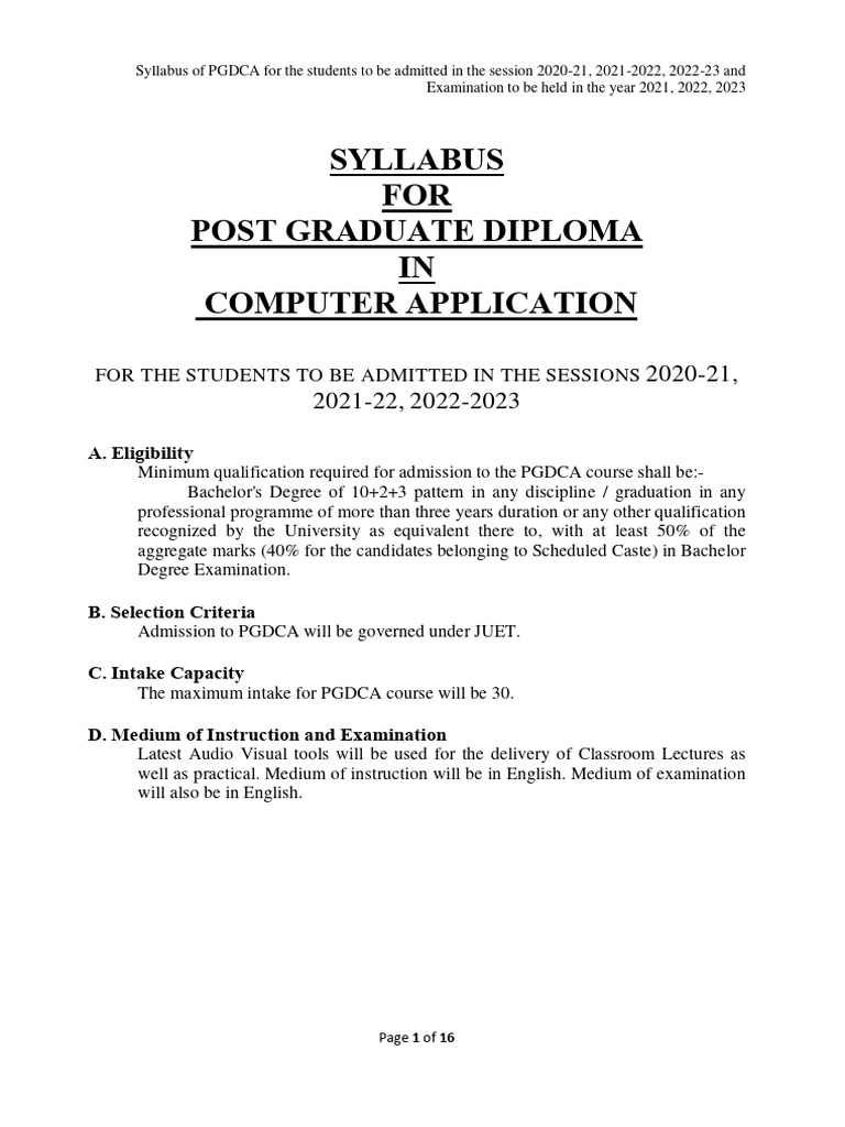 PGDCA Syllabus for 2020-2023 Sessions | PDF | Databases | Relational ...