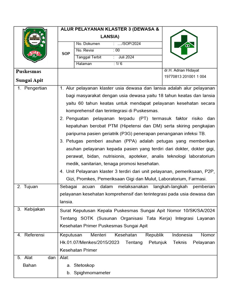 SOP Pelayanan Klaster 3 Puskesmas | PDF