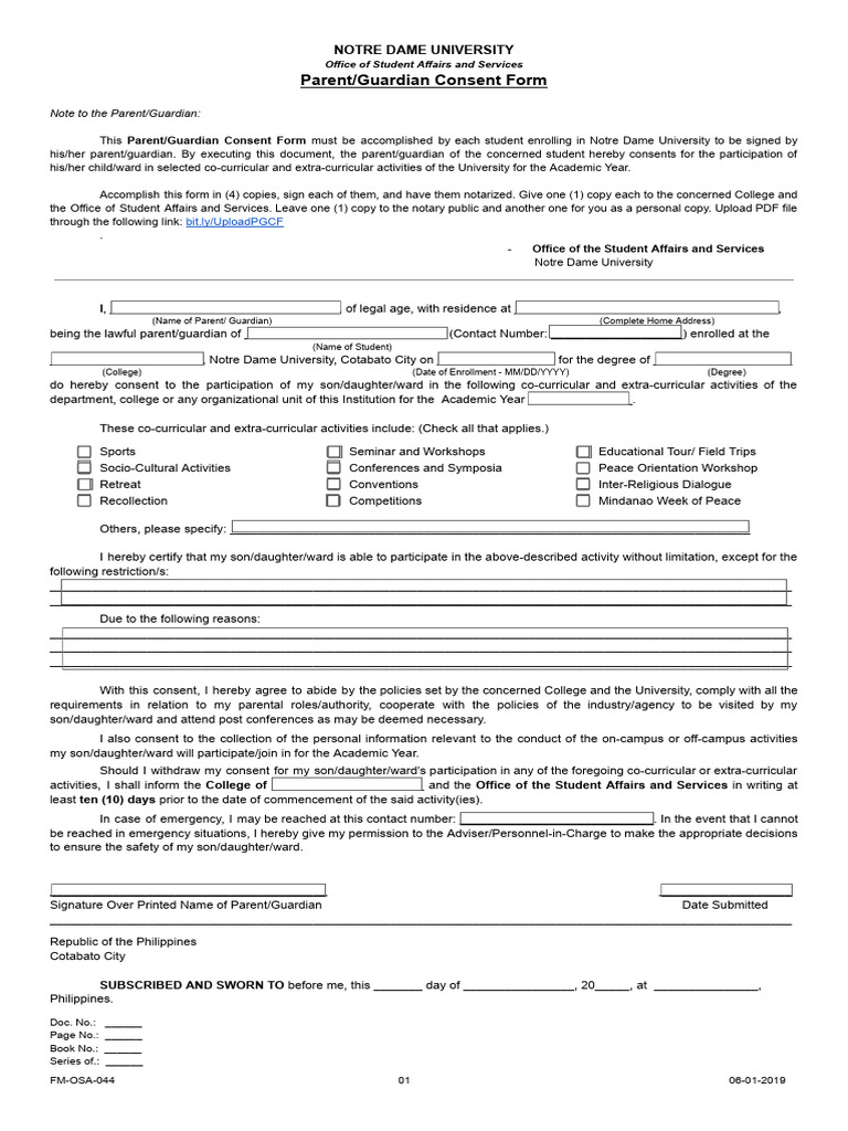 Notre Dame University Consent Form | PDF | Government | Justice