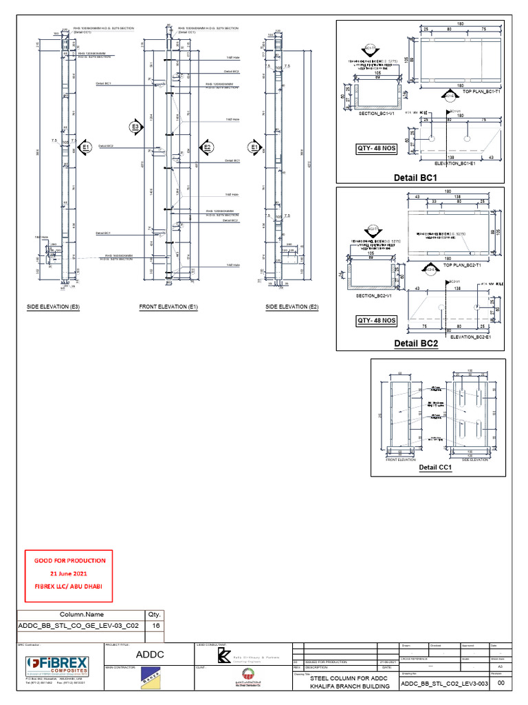 Steel Column Details for ADDC Project | PDF