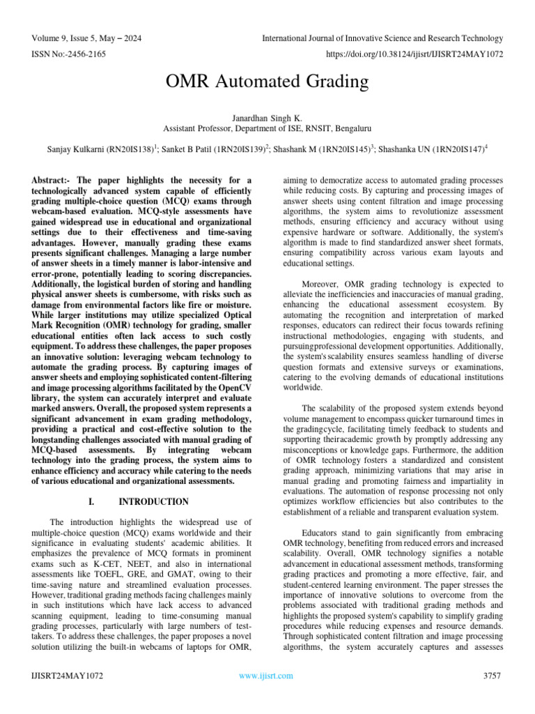 Webcam-Based OMR Grading System | PDF | Multidimensional Signal ...