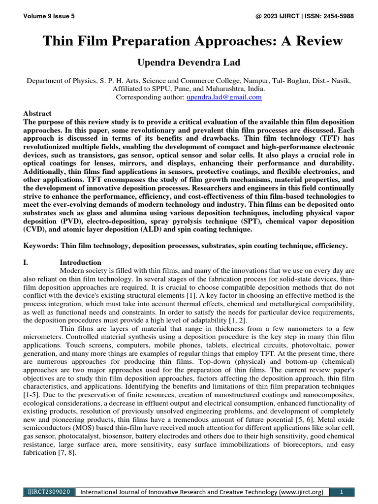 IJIRCT2309020 Thin Film Preparation Approaches A Review | PDF | Thin ...