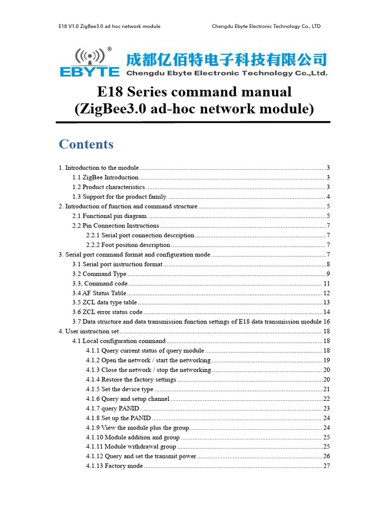 E18 ZigBee 3.0 Module Command Manual | PDF | Computer Network | Integer ...