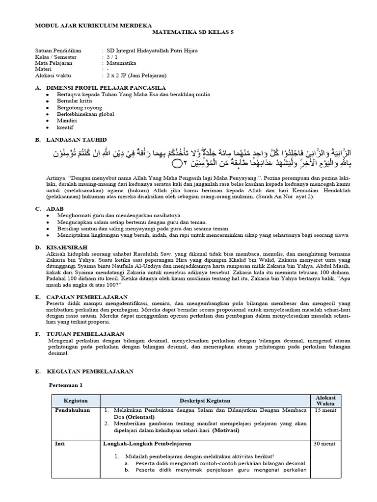Modul Ajar Matematika Bab 3 Kelas 5 | PDF