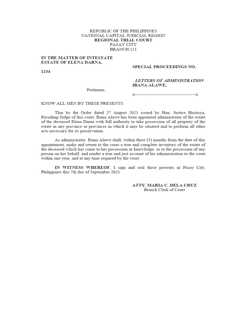Spec pro letters of administration pdf