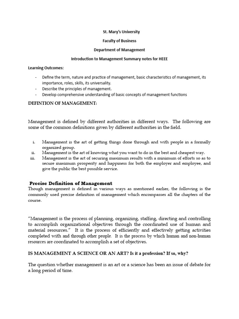 Introduction To Management Summary Notes 2 | PDF | Business