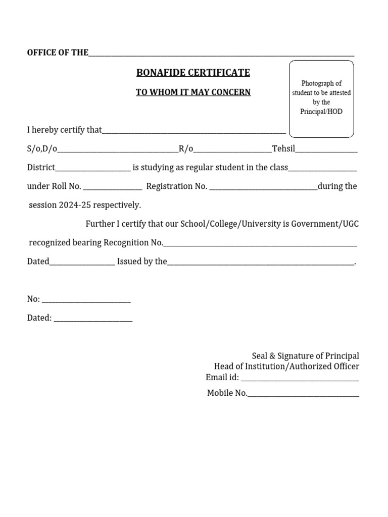 Bonafide Certificate for Labour Scholarship | PDF