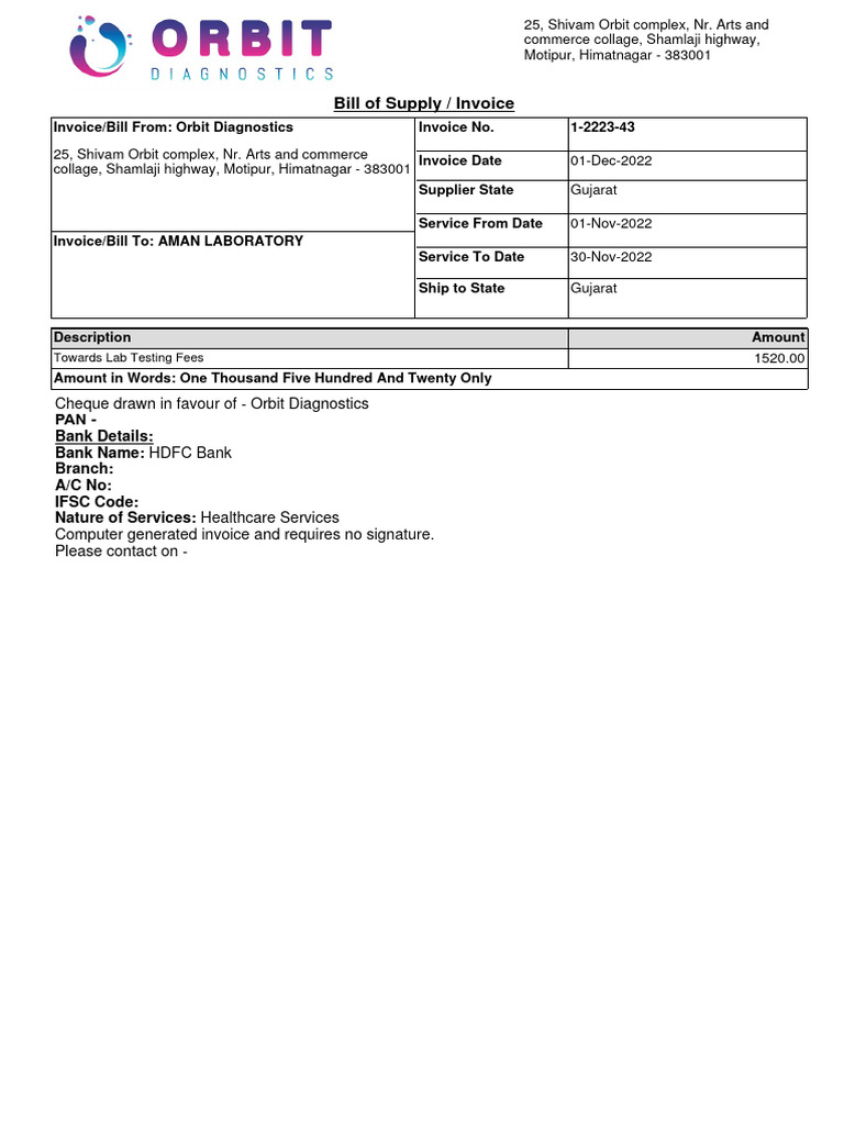 Healthcare Invoice for Lab Services | PDF | Invoice | Glycated Hemoglobin