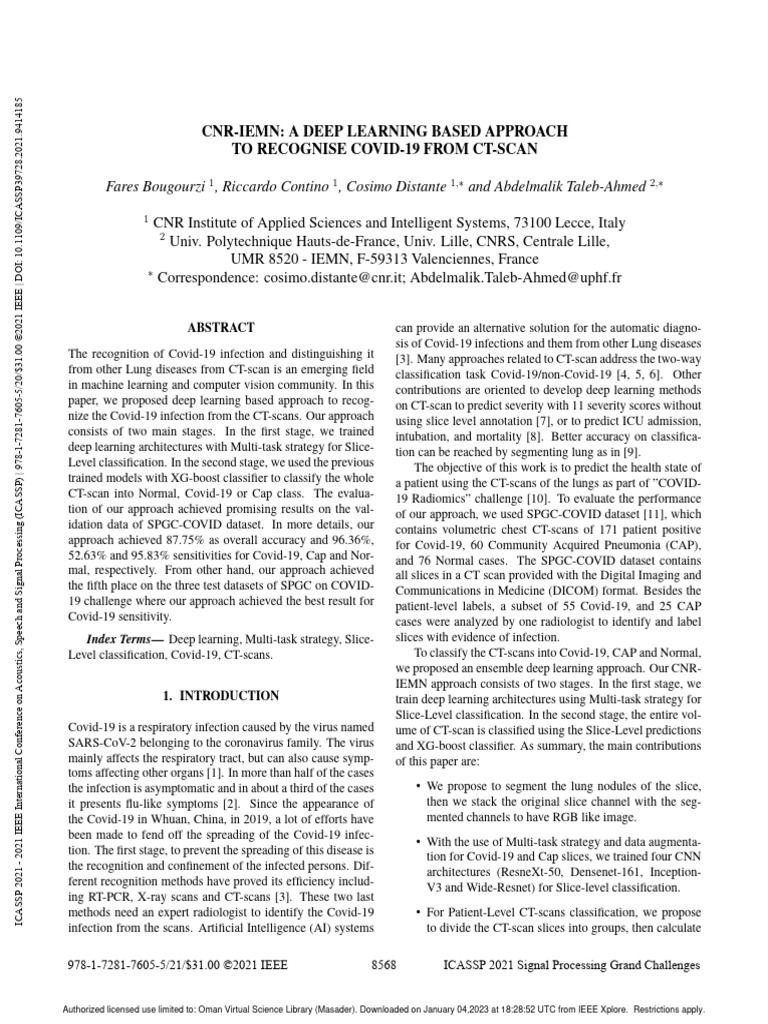 CNR-IEMN A Deep Learning Based Approach To Recognise Covid-19 From CT ...