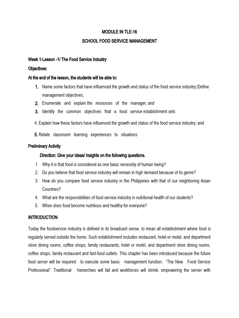 Food Service Management Overview | PDF | Foodservice | Restaurants