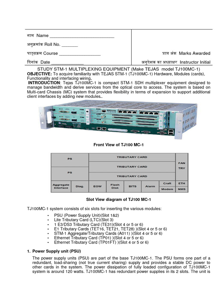 Tejas STM-1 Multiplexing Equipment Guide | PDF | Power Supply ...