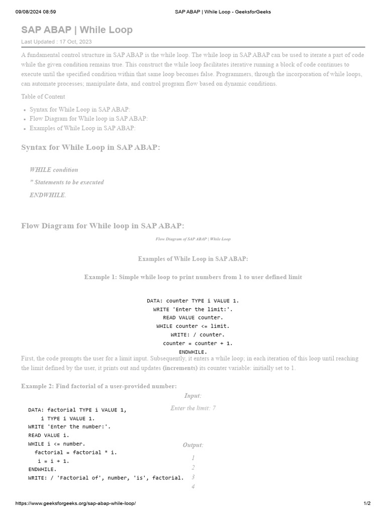 SAP ABAP - While Loop - GeeksforGeeks | PDF | Control Flow | Software ...