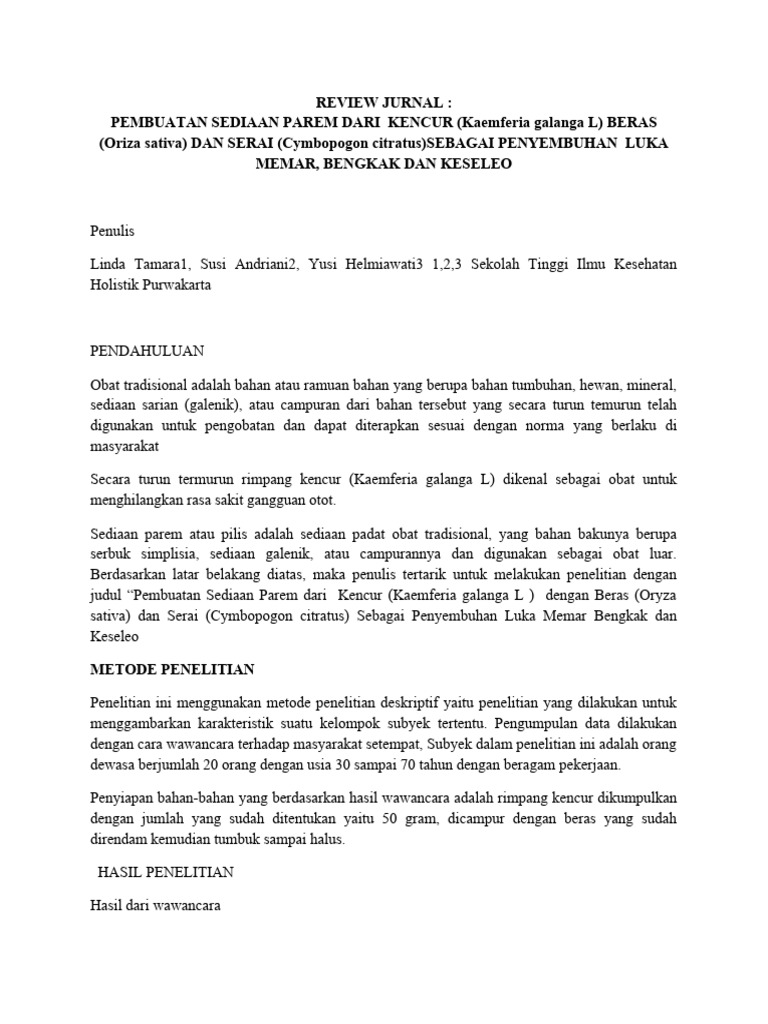 Parem Beras Kencur untuk Luka Memar | PDF