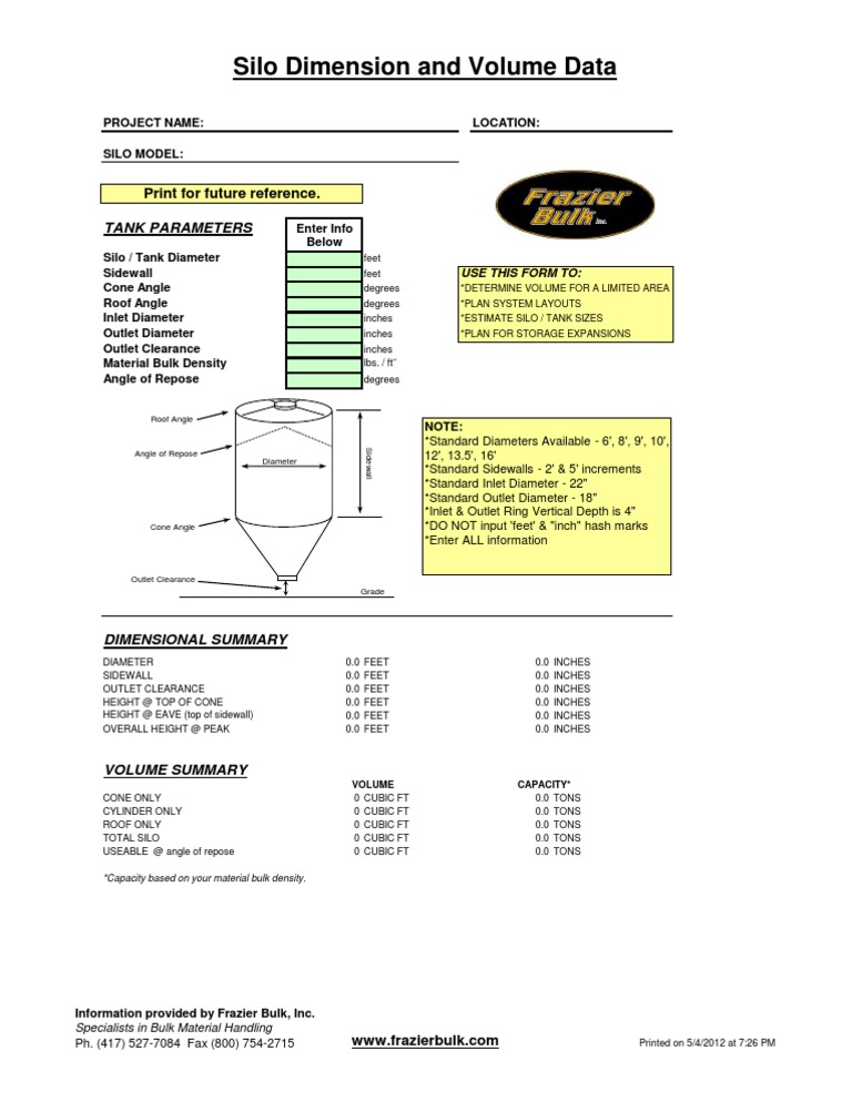 Silo Volume & Dimension Guide | PDF | Technology & Engineering