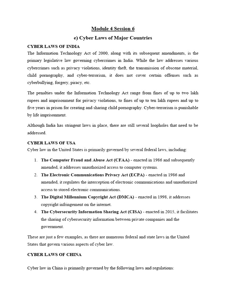 Cyber Laws in India, USA, and China | PDF | Security | Computer Security
