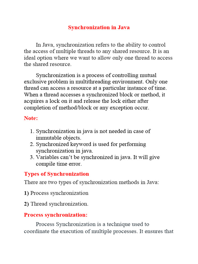 Synchronization in Java | PDF | Thread (Computing) | Process (Computing)