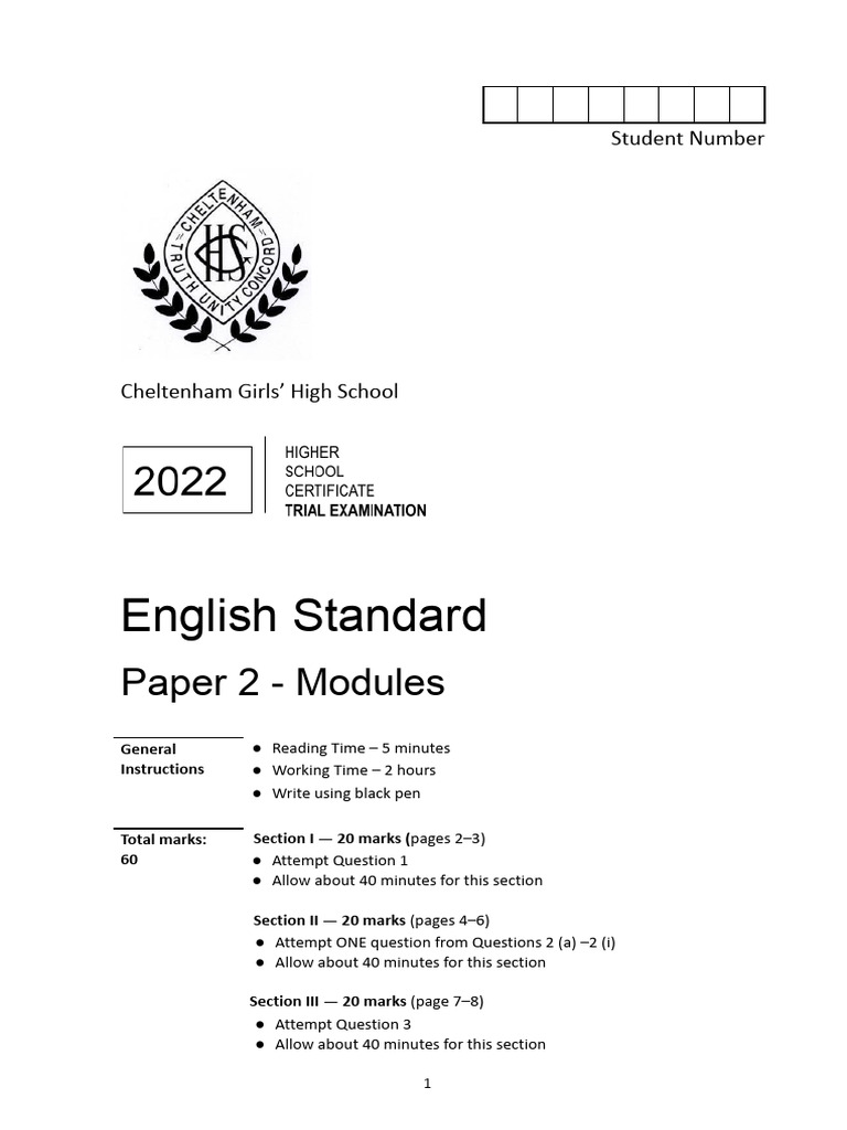 Cheltenham Girls 2022 English Trial Paper 2 Standard | PDF