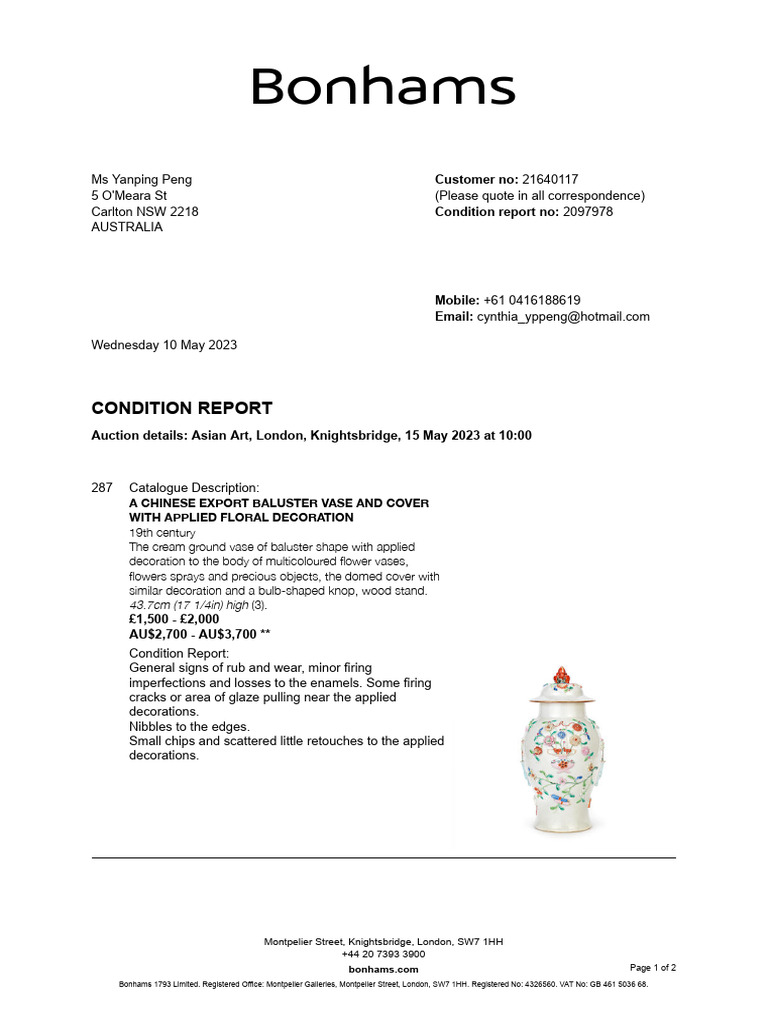 ConditionReport - 28248 - 21640117 3 | PDF | Auction | Value Added Tax