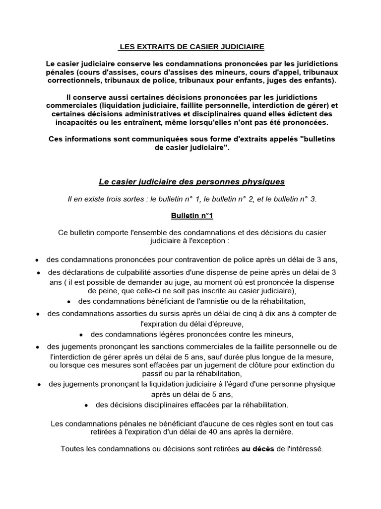 Extraits de casier judiciaire : types et règles | PDF | Crimes | Crime ...